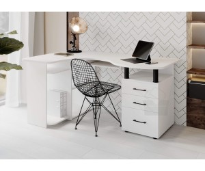 Eckschreibtisch weiß mit Schubladen für Büro links oder rechts, MAKSYM