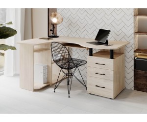 Eckschreibtisch mit Schubladen für Arbeitszimmer, Bürotisch links oder rechts, Eiche Sonoma, MAKSYM