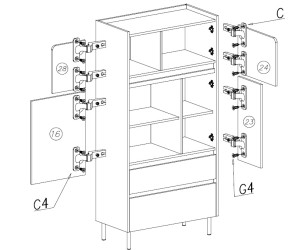 LUCA 05 Jugendregal mit Schränkchen und Schubladen, Eukalyptus / Eiche Baltic