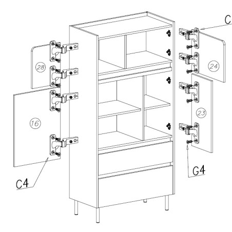 LUCA 05 Jugendregal mit Schränkchen und Schubladen, Eukalyptus / Eiche Baltic
