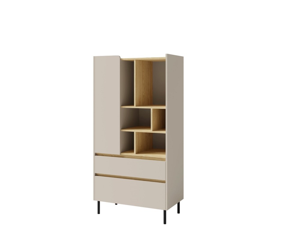 LUCA 06 Jugendregal mit Schubladen, Schränkchen und offenen Fächern, sandbeige / Eiche geölt