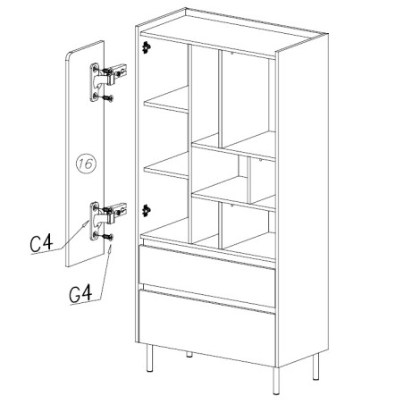 LUCA 06 Jugendregal mit Schubladen, Schränkchen und offenen Fächern, Eukalyptus / Eiche Baltic