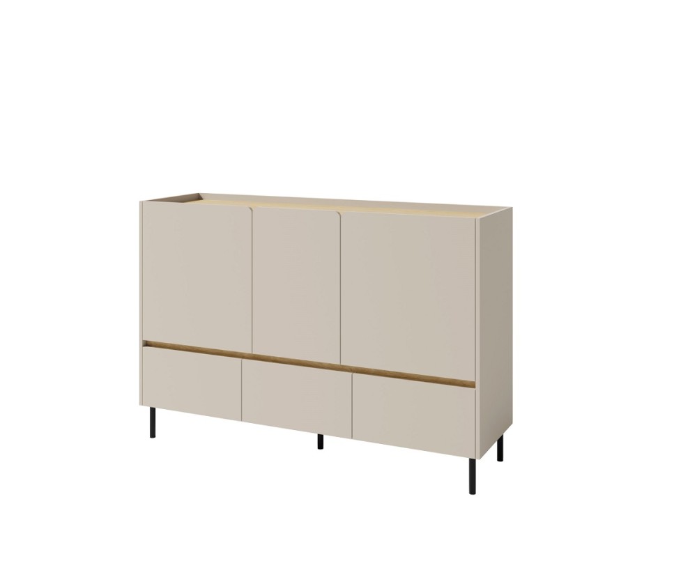 Jugendkommode dreitürig mit 3 Schubladen, sandbeige / Eiche geölt, LUCA 07