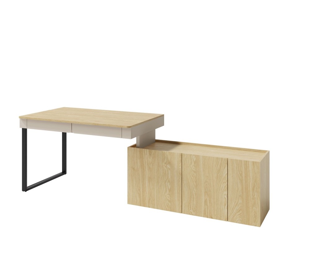 LUCA 10 Moderner Schreibtisch L/R 125 cm mit Schrank für Jugendzimmer, sandbeige / Eiche geölt