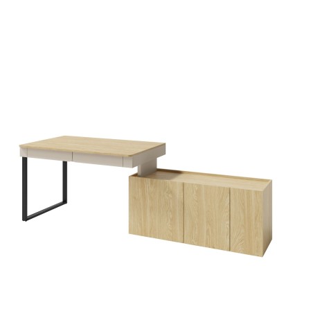LUCA 10 Moderner Schreibtisch L/R 125 cm mit Schrank für Jugendzimmer, sandbeige / Eiche geölt