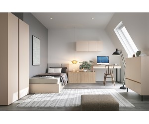 LUCA 10 Eckschreibtisch L/R 125 cm mit Schrank für Jugendliche, sandbeige / Eiche geölt