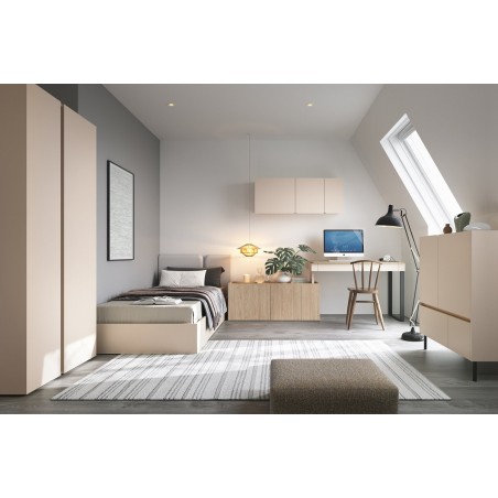 LUCA 10 Eckschreibtisch L/R 125 cm mit Schrank für Jugendliche, sandbeige / Eiche geölt