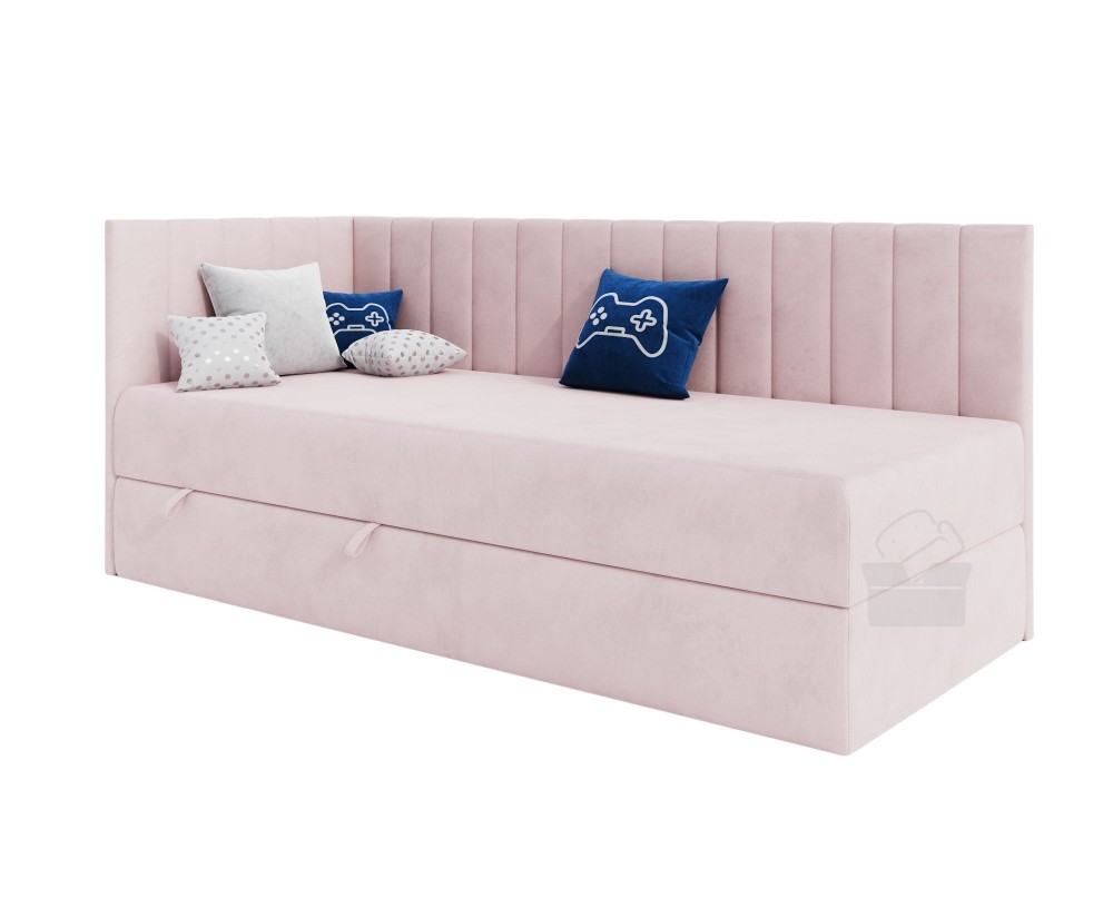 Jugendbett 80x180 cm, Polsterbett, Einzelbett mit Bettkasten, INTARO A27