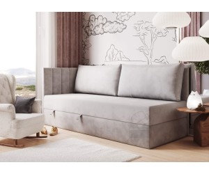 Einzelbett 100x200 cm mit RÜCKENKISSEN, Polsterbett mit Bettkasten, Farbvarianten, Schlafsofa INTARO A27