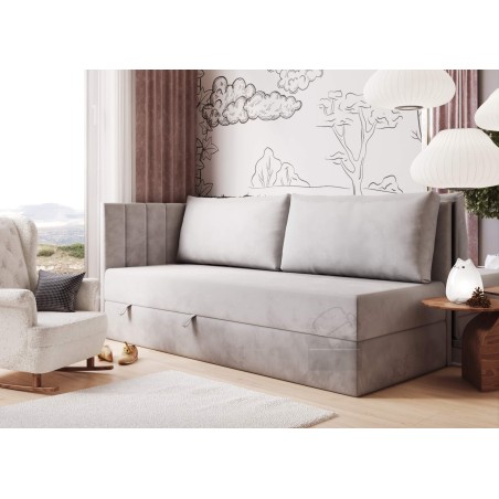 Einzelbett 100x200 cm mit RÜCKENKISSEN, Polsterbett mit Bettkasten, Farbvarianten, Schlafsofa INTARO A27