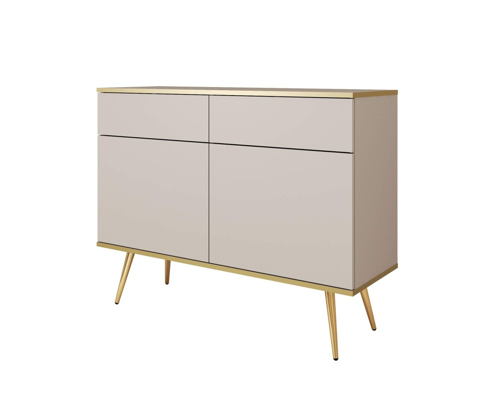 Kommode 107 cm zweitürig mit 2 Schubladen, goldfarbene Füße, 2 Farbvarianten, FIORI