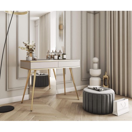 Stilvoller Schminktisch mit 2 Schubladen, goldfarbene Beine, 2 Farbvarianten, FIORI