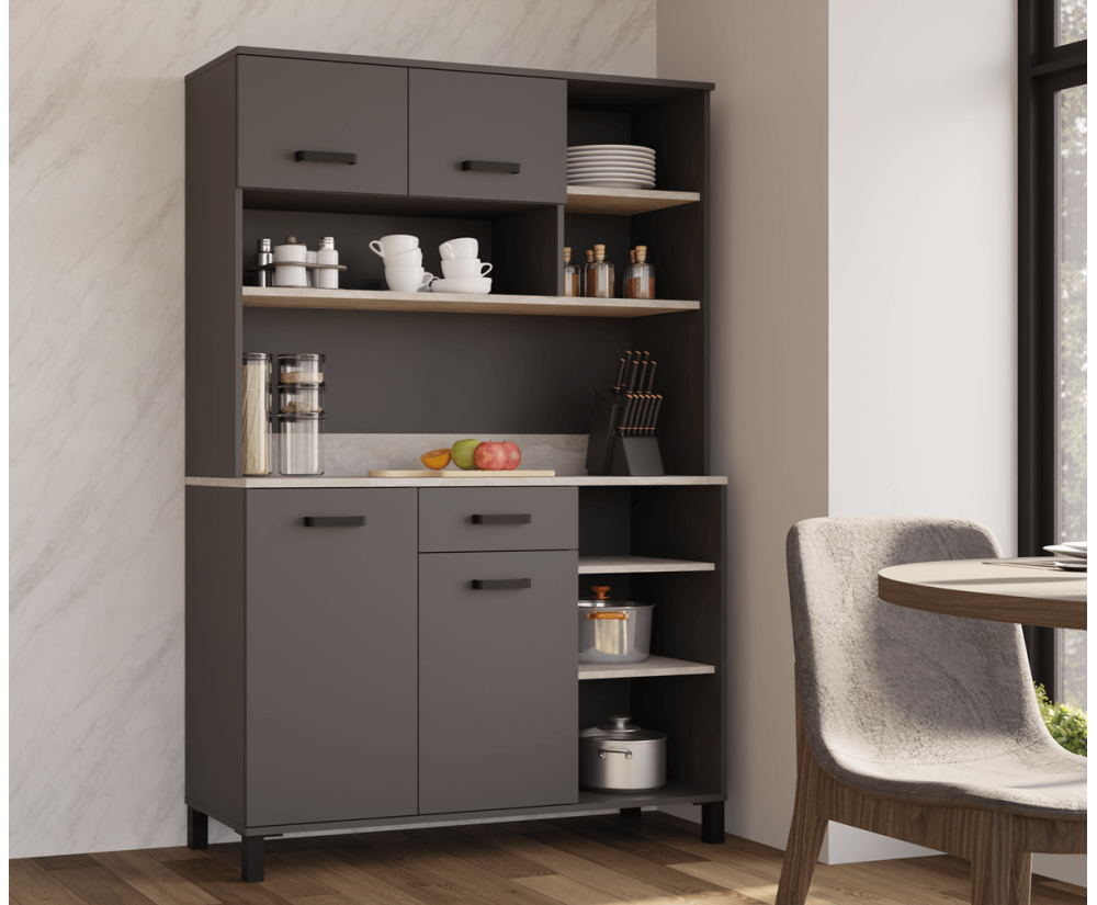 Küchenbuffet 120 cm, Küchenschrank Anthrazit, PERY
