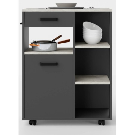 Küchenschrank 80 cm auf Rollen mit Arbeitsplatte, Anthrazit versandbereit, PERY