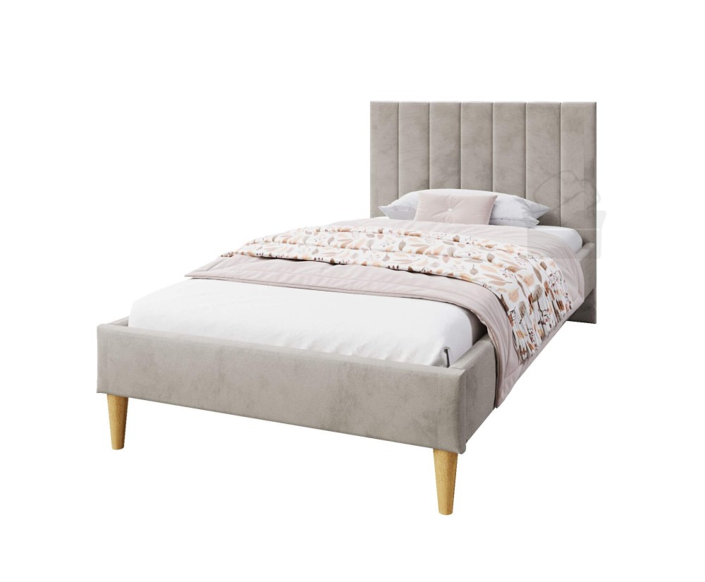 Polsterbett 80x180 cm mit hohem Kopfteil und Rollrost, eleganter Velvetstoff RIVIERA, FABIAN