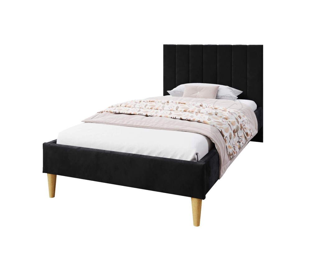 Polsterbett 80x180 cm mit hohem Kopfteil und Rollrost, eleganter Velvetstoff RIVIERA, FABIAN