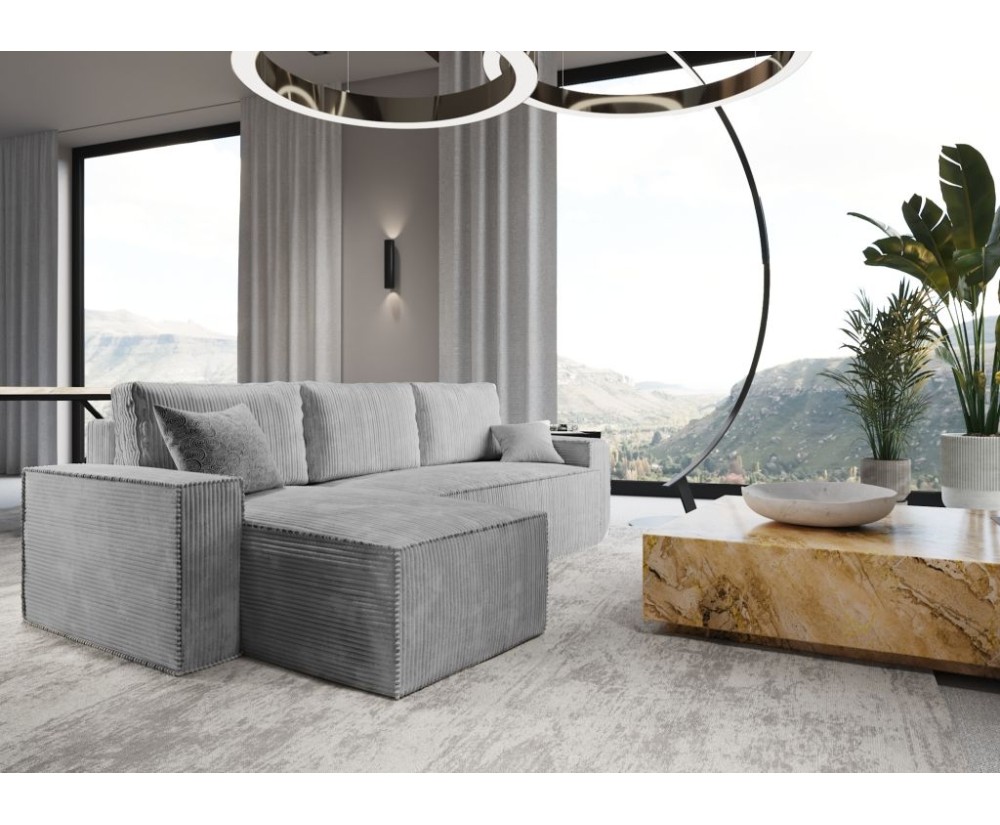 Ecksofa in L-Form mit Schlaffunktion und Bettkasten, Cord POSO, NESTO N1