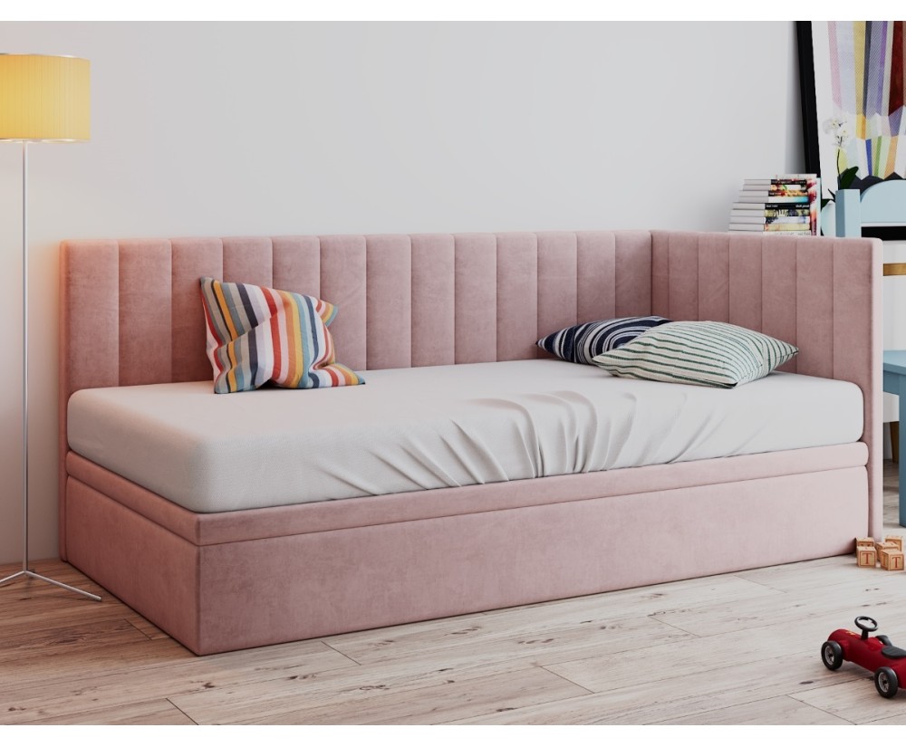 Schneller Versand! Jugendbett 90x200 cm, mit Bettkasten, Trinity 19 puderrosa, INTARO A44