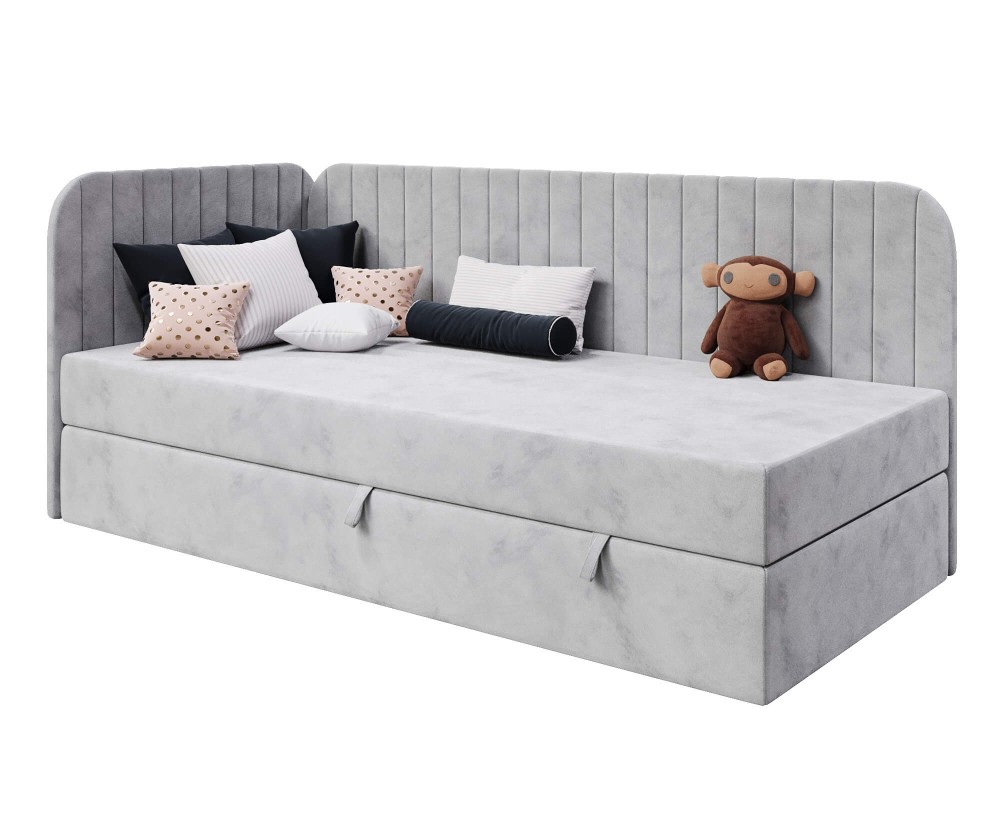 INTARO A28 Einzelbett 80x180 cm für Kinderzimmer, mit Bettkasten, abgerundete Seitenteile