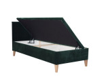 Einzelbett 100x200 cm für Kinderzimmer mit Bettkasten, Kopfteil und Holzfüßen, INTARO A8