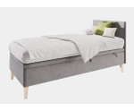 Einzelbett 100x200 cm für Kinderzimmer mit Bettkasten, Kopfteil und Holzfüßen, INTARO A8