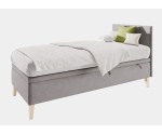 Einzelbett 100x200 cm für Kinderzimmer mit Bettkasten, Kopfteil und Holzfüßen, INTARO A8