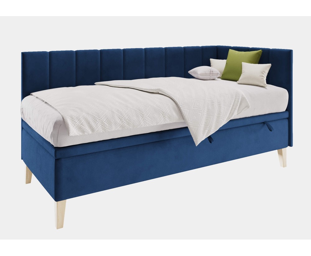 Jugendbett 90x200 cm mit Stauraum und Holzfüßen, Polsterbett INTARO A9