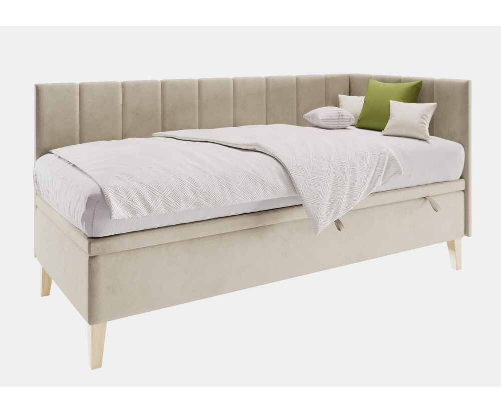 Jugendbett 90x200 cm mit Stauraum und Holzfüßen, Polsterbett INTARO A9 Jugendbett 90x200 cm mit Stauraum und Holzfüßen, Polsterbett INTARO A9
