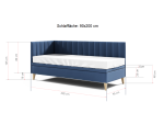 Jugendbett 90x200 cm mit Stauraum und Holzfüßen, Polsterbett INTARO A9