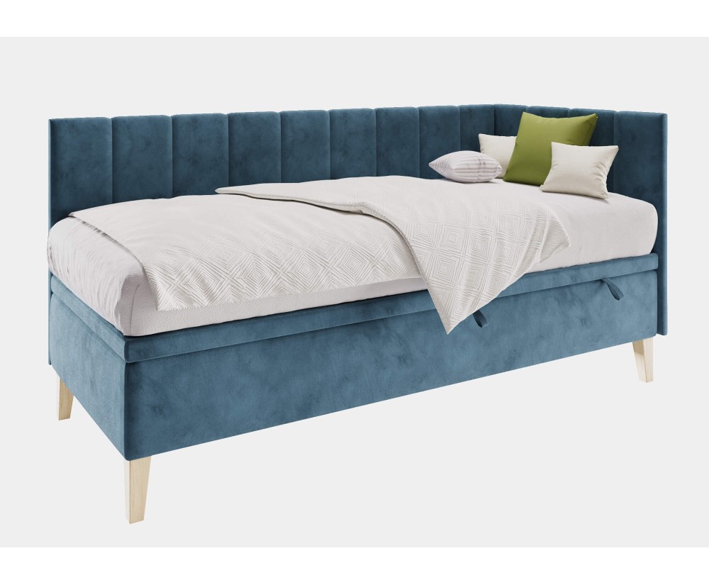 Eckbett 100x200 cm mit Bettkasten und gepolsterten Seitenteilen, Jugendbett INTARO A9