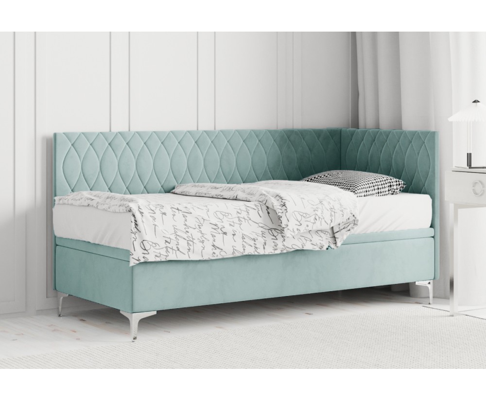 Einzelbett 100x200 cm mit Bettkasten, verchromte Füße, DIANA 1R