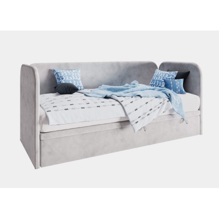 Kinderbett 80x180 cm mit Bettkasten, 2 Kopfteile und Seitenblende abgerundet, OLIVIER 1R