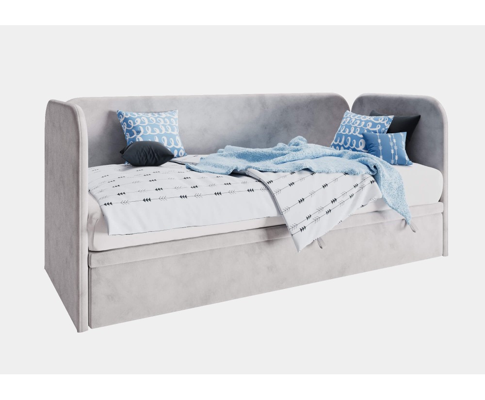 Jugendbett 80x200 cm mit Bettkasten, 2 Kopfteile und Seitenblende abgerundet, OLIVIER 1R
