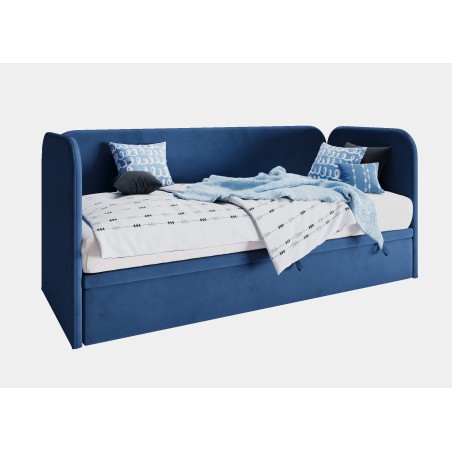 OLIVIER Polsterbett 90x200 cm für Jugendzimmer mit Bettkasten, 2 Kopfteile und Seitenblende abgerundet