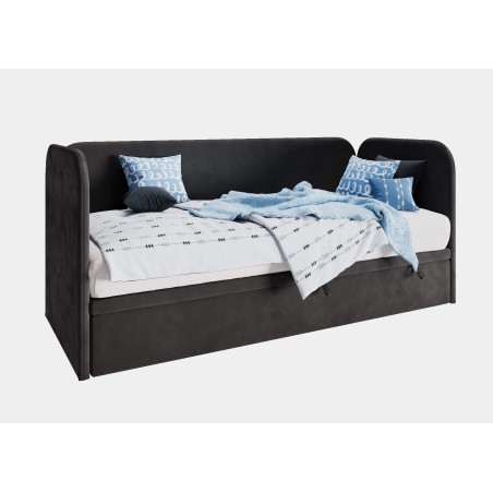 OLIVIER Einzelbett 100x200 cm für Jugendzimmer mit Bettkasten, 2 Kopfteile und Seitenblende abgerundet