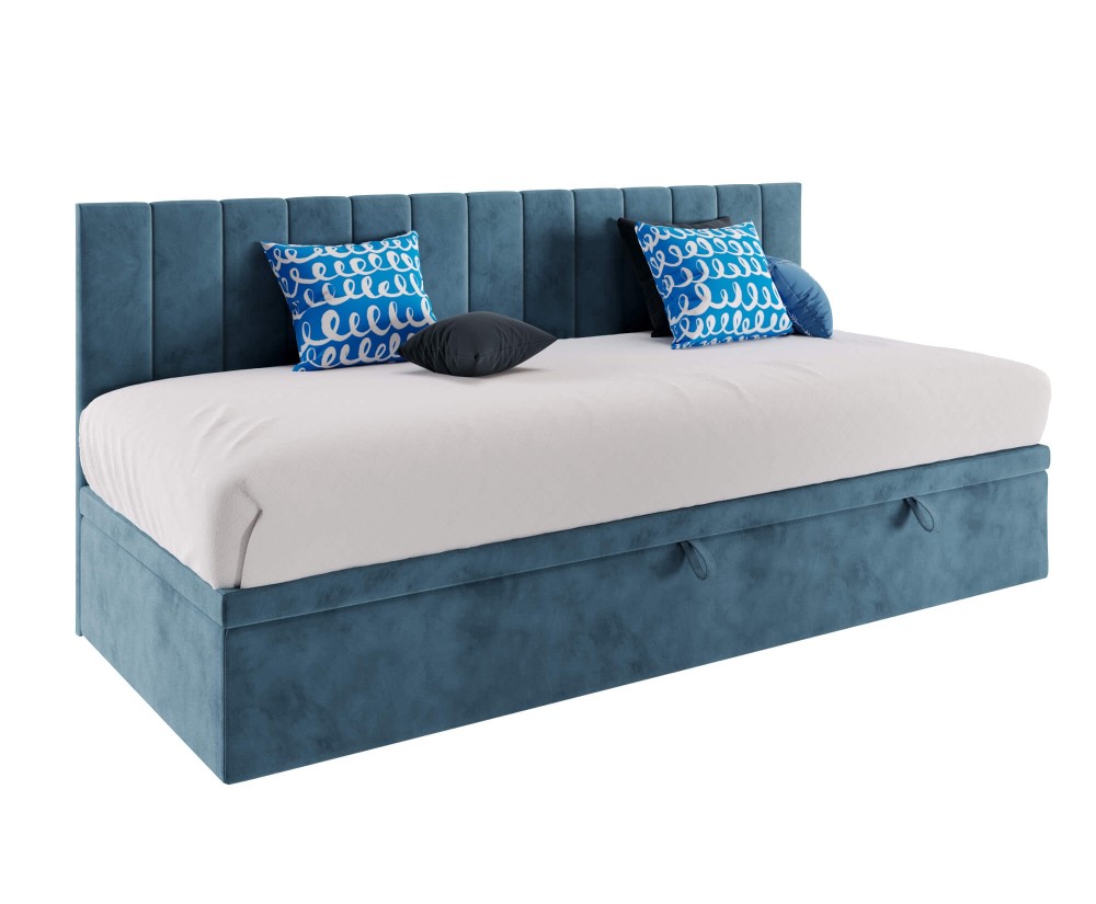 Jugendbett 90x200 cm mit Bettkasten, ohne Matratze, Polsterbett INTARO A43