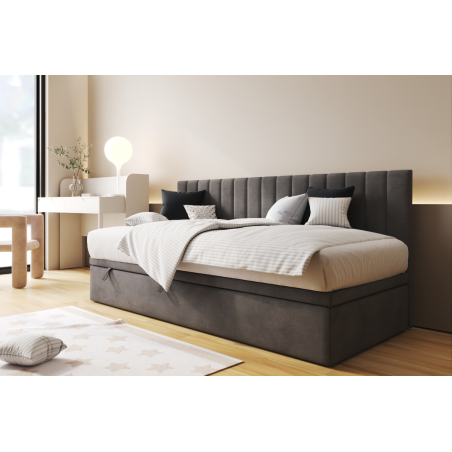 Jugendbett 90x200 cm mit Bettkasten, ohne Matratze, Polsterbett INTARO A43