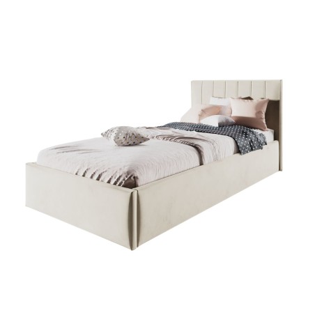 Einzelbett 90x200 cm für Jugendzimmer mit vertikalen Nähten am Kopfteil, Bett für Dachschräge, Matt Velvet, STELLA SM 02