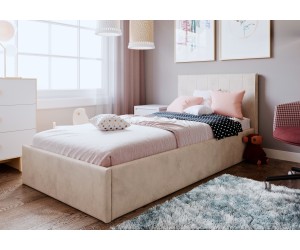 Einzelbett 90x200 cm für Jugendzimmer mit vertikalen Nähten am Kopfteil, Bett für Dachschräge, Matt Velvet, STELLA SM 02