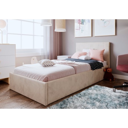 Einzelbett 90x200 cm für Jugendzimmer mit vertikalen Nähten am Kopfteil, Bett für Dachschräge, Matt Velvet, STELLA SM 02