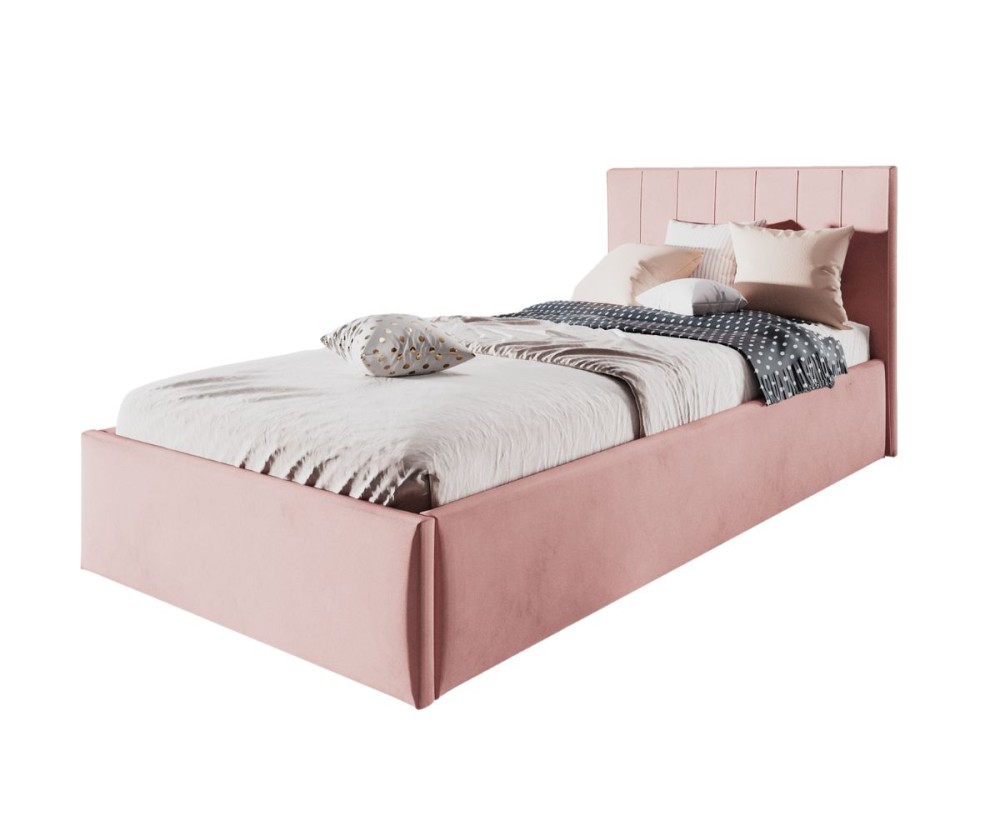 Jugendbett 100x200 cm mit vertikalen Nähten am Kopfteil, Matt Velvet, STELLA SM 02