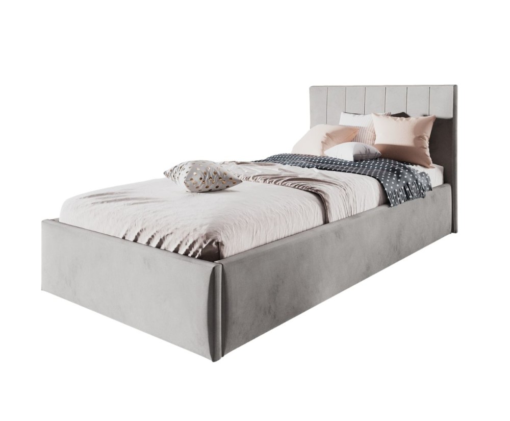 Jugendbett 100x200 cm mit vertikalen Nähten am Kopfteil, Matt Velvet, STELLA SM 02