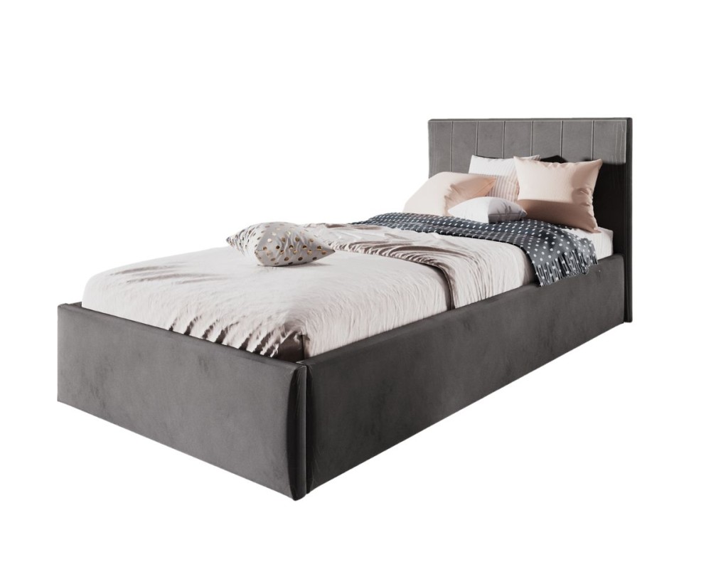 Jugendbett 100x200 cm mit vertikalen Nähten am Kopfteil, Matt Velvet, STELLA SM 02