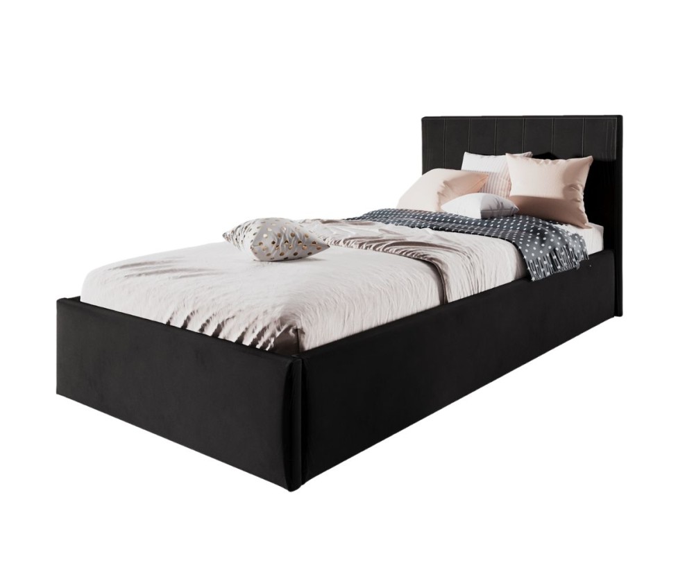 Jugendbett 100x200 cm mit vertikalen Nähten am Kopfteil, Matt Velvet, STELLA SM 02