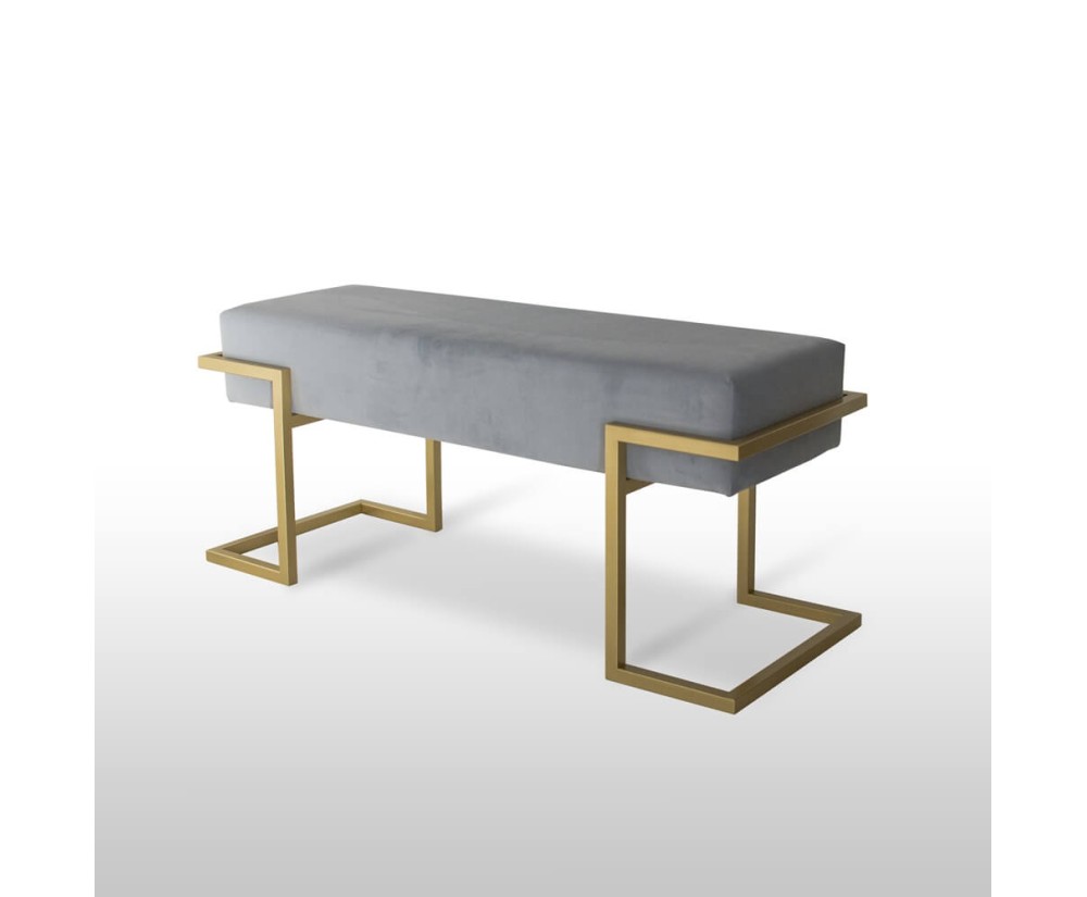 Stilvolle Sitzbank Breite 100 cm mit grauem Stoff und goldfarbenem Gestell, HOLLY C