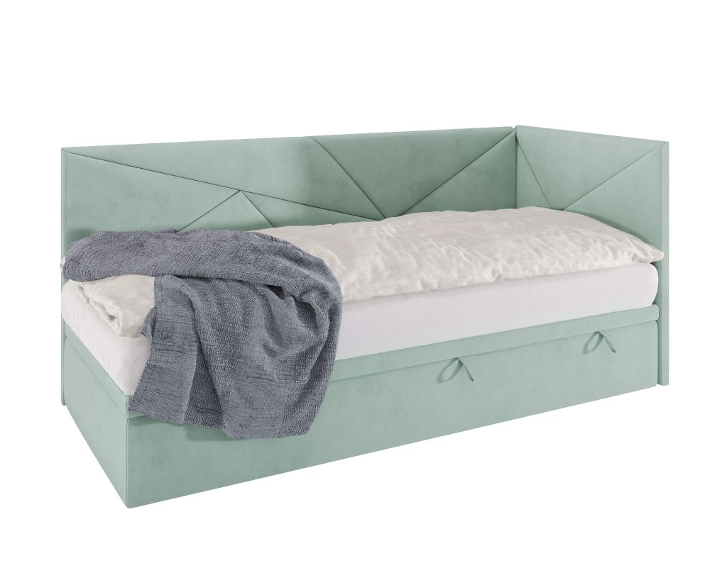 Einzelbett 100x200 cm mit Bettkasten, ohne Matratze, auf Gleitfüßen, GEOMETRIC 2R