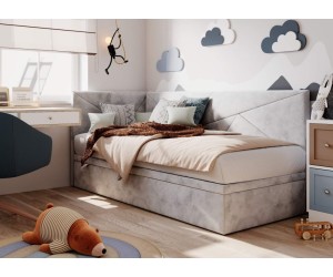 GEOMETRIC 2R Einzelbett 100x200 cm mit Bettkasten, ohne Matratze, auf Gleitfüßen