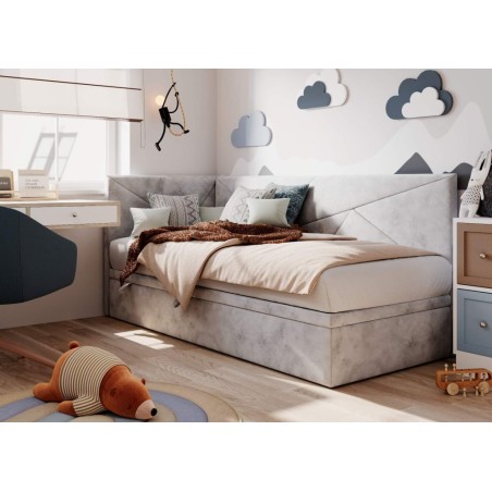 GEOMETRIC 2R Einzelbett 100x200 cm mit Bettkasten, ohne Matratze, auf Gleitfüßen