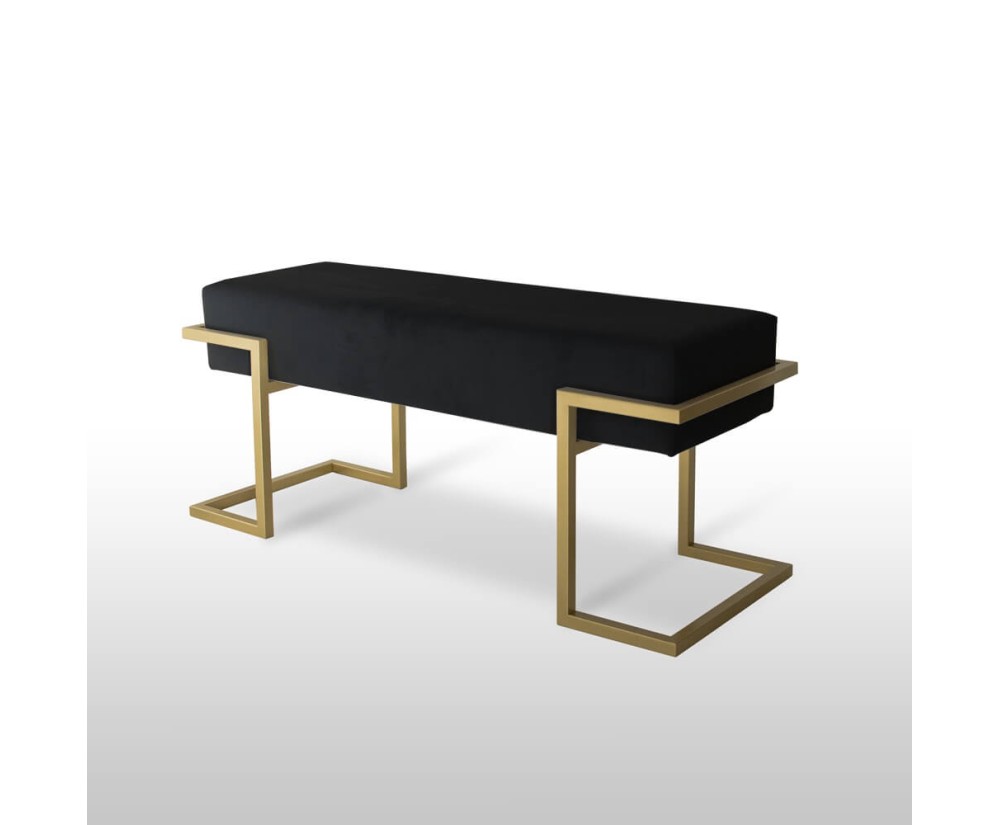 Elegante Sitzbank Breite 80 cm mit schwarzem Stoff und goldfarbenem Gestell, HOLLY C