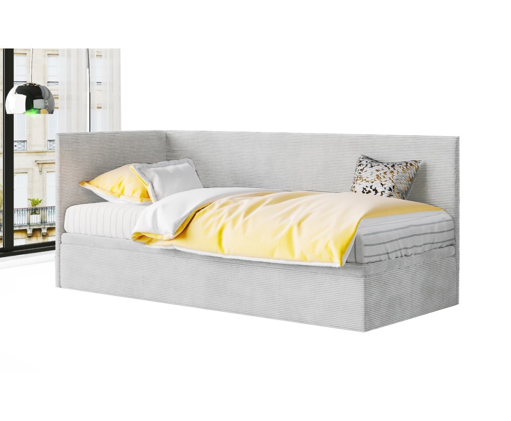 Eckbett 90x200 cm, Cord Lincoln, Bettkasten, Gleitfüße, TOMAS